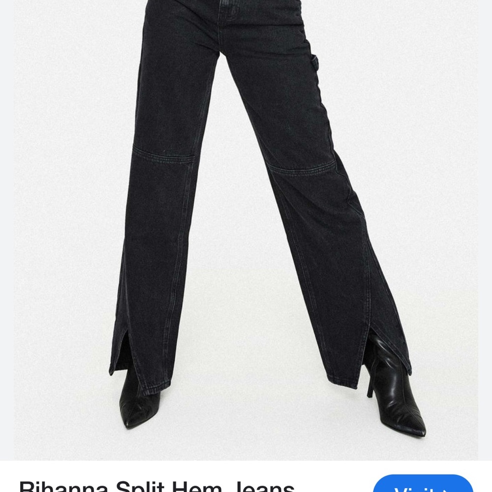 Princess Polly Black Split-Hem Wide Leg Jeans